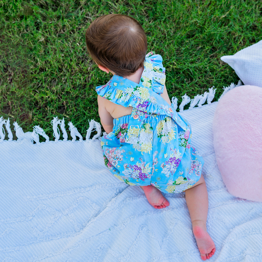 Golden Blossom Blue Romper